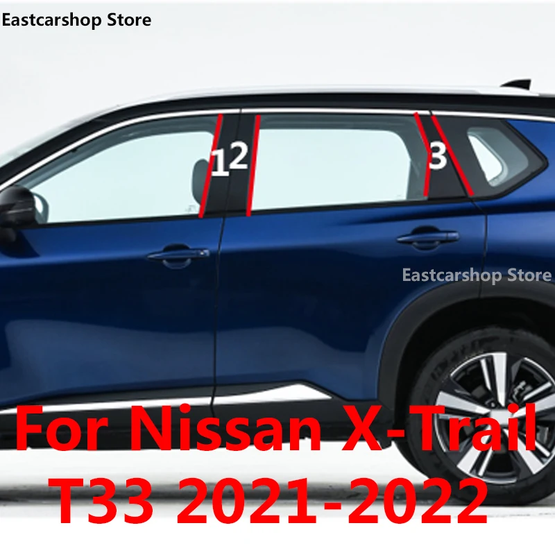 

For Nissan X-Trail XTRAIL Rogue T33 2021 2022 Car Middle Column PC Window Trims Decoration B C Pillar Strip Sticker Accessories