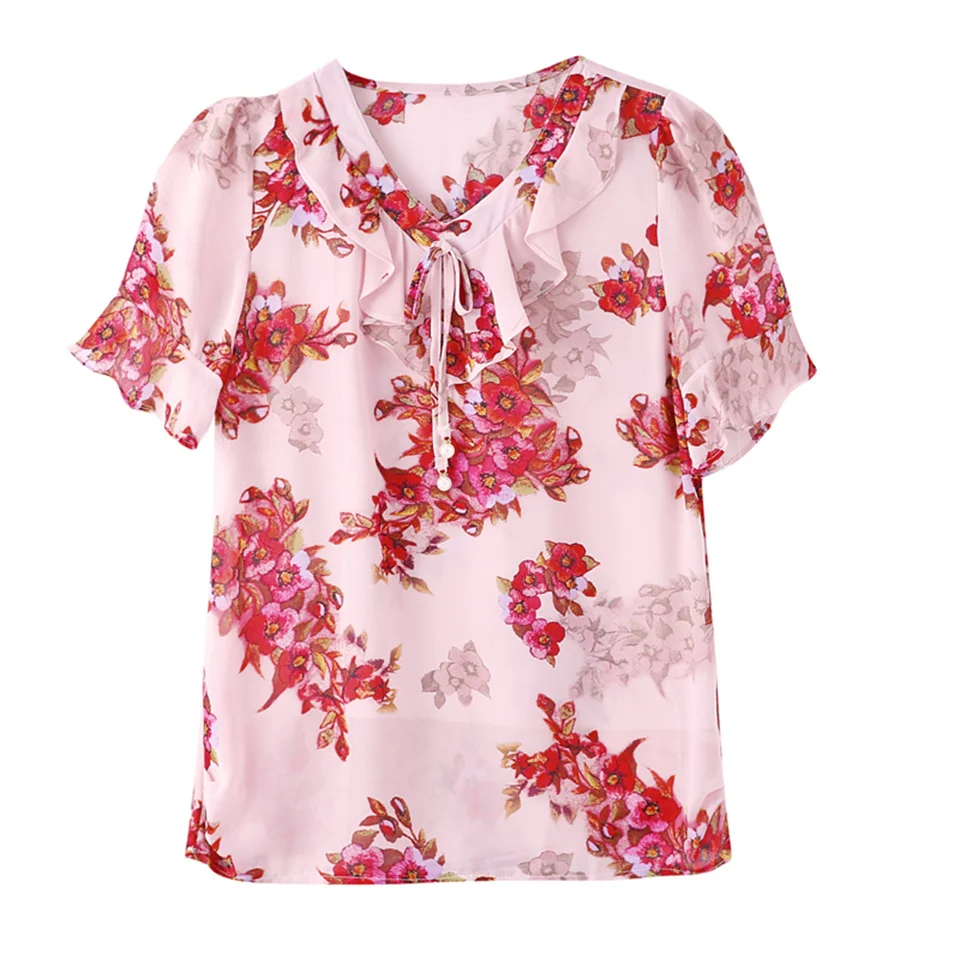 

Summer Korea V-Neck Ruffle Chiffon Women Blouse Fashion Blouses Ladies Printed Office Shirt Tops Female Blusas Camisa Mujer