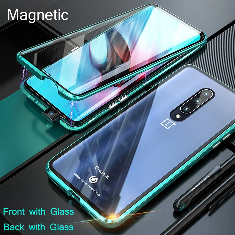 Магнитный металлический чехол для телефона Oneplus 7T 1 + с полным экраном 360 градусов