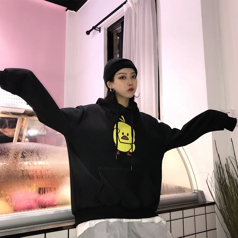 Женская одежда новые корейские kawaii Мультяшные утки свободные BF толстовки милые