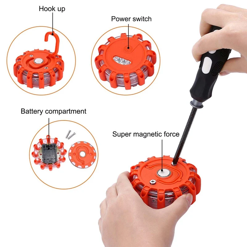 

LED Emergency Safety Warning Light Flashing Road Flares Roadside Beacon Warning Strong Magnetic Rotating Safety Barrier Light