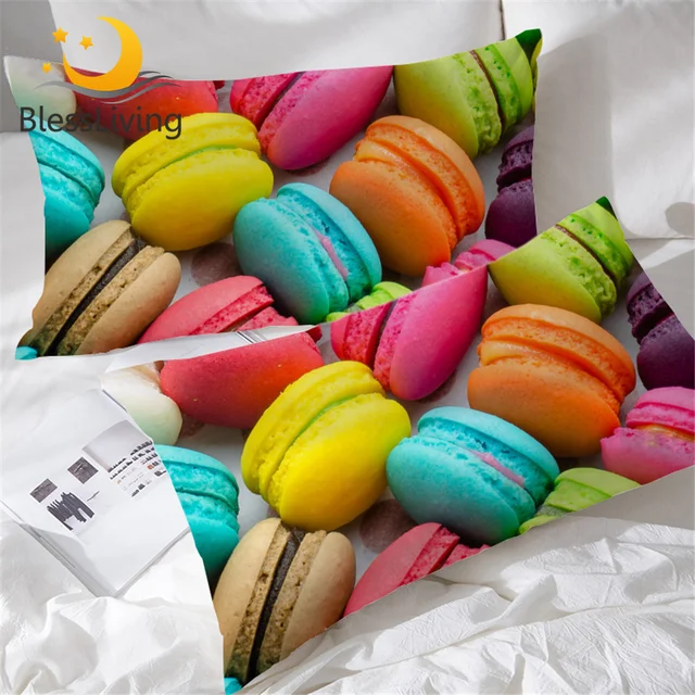 BlessLiving French Macaron Pillowcase Colorful Pillow Case for Adult 3D Print Dessert Food Pillow Cover Girls Bedding 50x75cm 1
