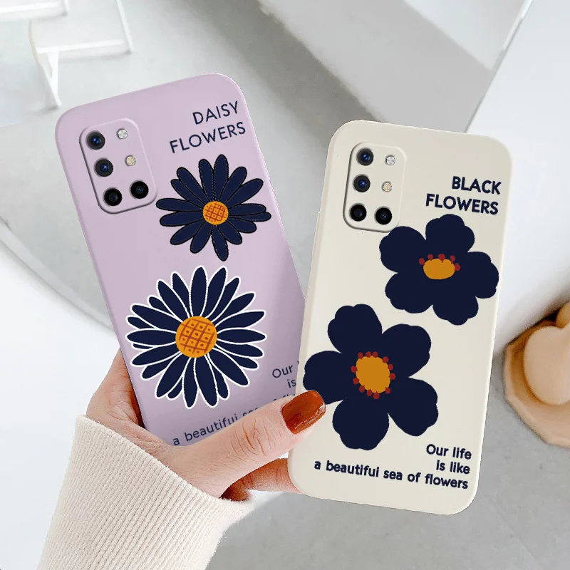 

The Little Black Daisy Liquid Silicone Case For Oneplus 8t 9 9pro 9r pro Ultra Thin Phone Back Cover
