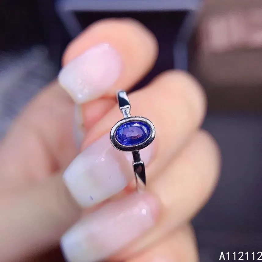 

Fine Jewelry 925 Sterling Silver Inlaid With Natural Gemstone Luxury Vintage Oval Sapphire Women's OL Style Ring Support Detecti