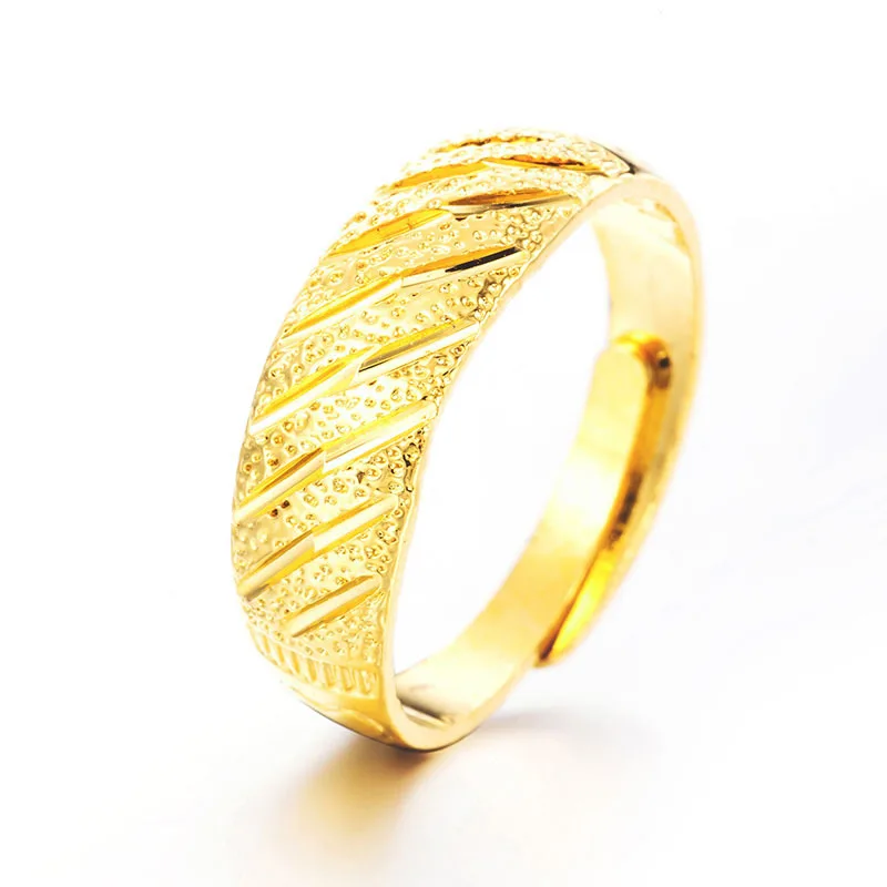 

OMHXFC Wholesale European Fashion Woman Man Lovers Party Birthday Wedding Gift Simple Line Resizable 18KT Real Gold Ring RI56