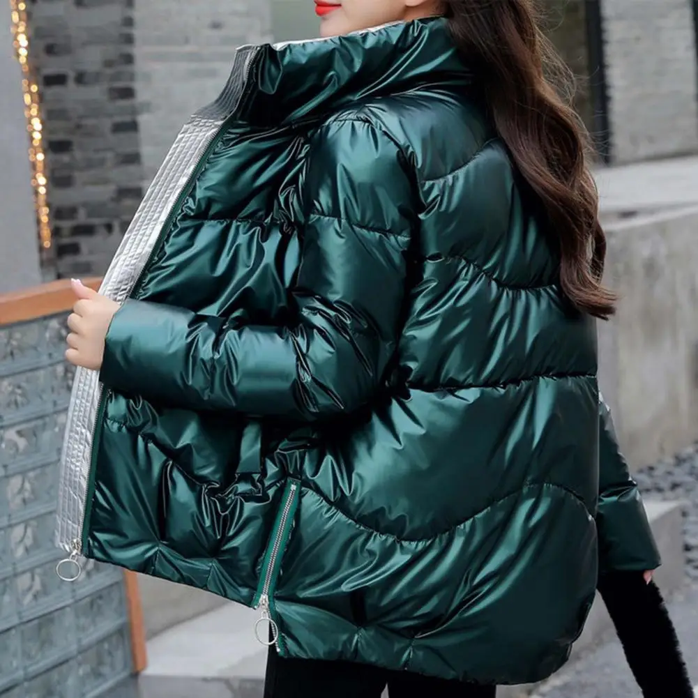 Fashion Winter Jacket Zipper Closure Fall Winter Winter Women Stand Collar Puffer Jacket  Cotton Coat    Women Coat