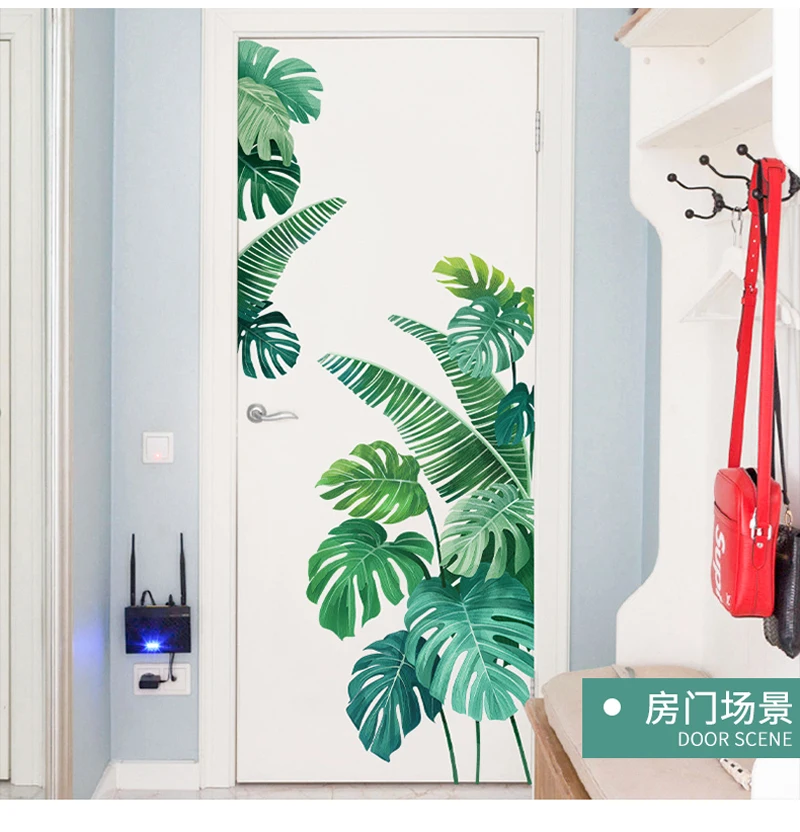 Tropical Plant Turtle Leaf Wall Sticker Fresh Beach Palm Leave Art Decal Door Wall Decoration for Living Room Kitchen Home Decor