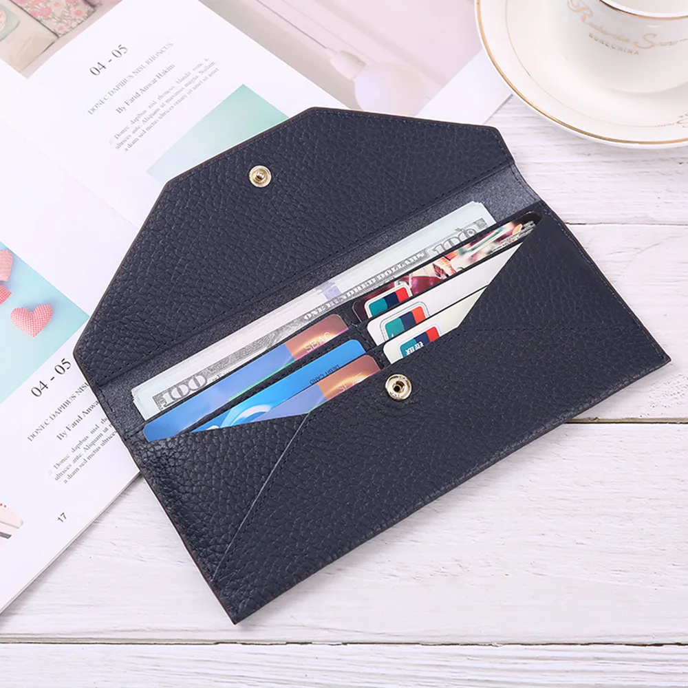 

Envelope Clutch Bag Genuine Leather Long Wallets for Women Ultrathin Small Slim Clutch Wallet Soft Leather Card Holder Money Bag