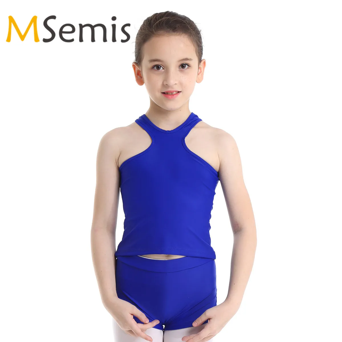 Детский гимнастический купальник для девочек Одежда танцев комплект из майки и