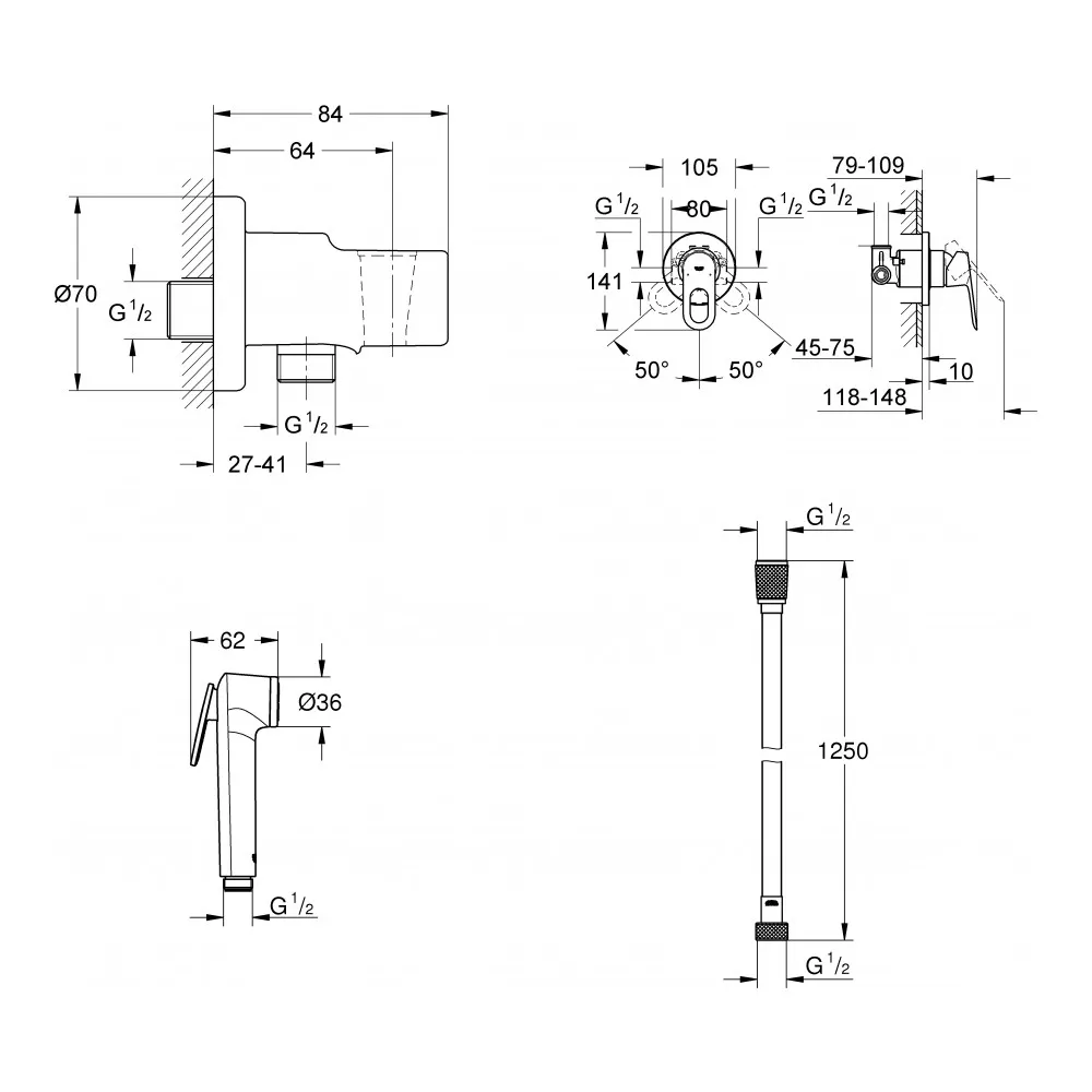Bathtub Faucets Grohe 621329 Home Improvement Fixture Bathroom crane cranes shower mixer Faucet BauLoop chrome hygiene kit (124895) For |