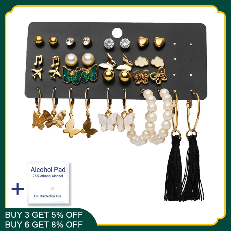 

Fashion Hot Hoop 4-6 Pcs Big Circle Earrings For Women Girls Butterfly a Variety of Combinations Earrings (Include Clean Pad)