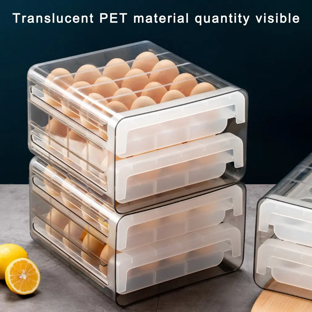 

Прозрачныая полипропиленовая 32 с выдвижными ящиками Тип ящик для хранения яиц двойной Слои лоток для яиц из сохраняющий свежесть отверстия...