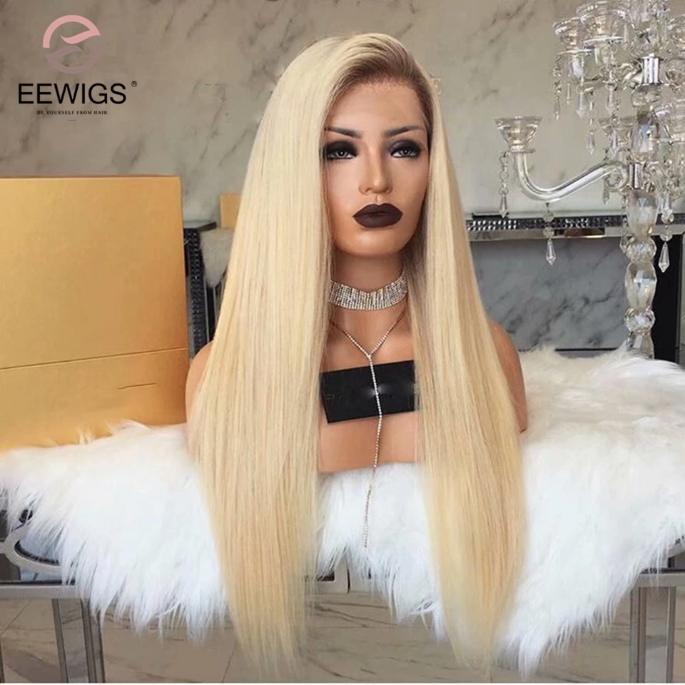 EEWIGS парик блонд с коричневыми корнями синтетический на сетке спереди