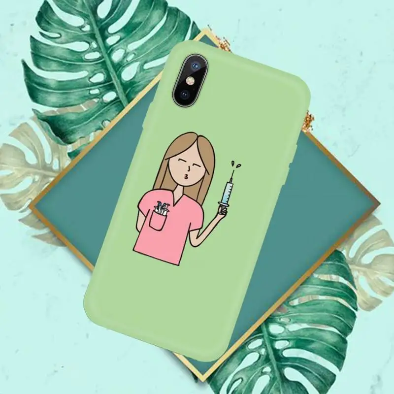 

Nurse Queen Doctor King Phone Case Green Candy Color for iPhone 11 12 mini pro XS MAX 8 7 6 6S Plus X SE 2020 XR