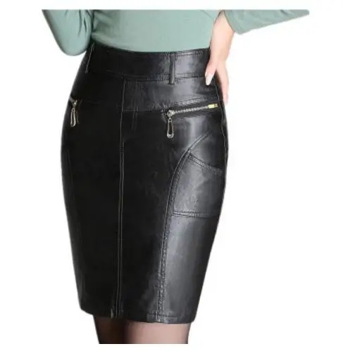 

2021 Spring Autumn Womens High Waist Pu Leather Pencil Skirts M/4XL Female Ol Skirt Black Zipper Casual Leather Skirt Saia K570