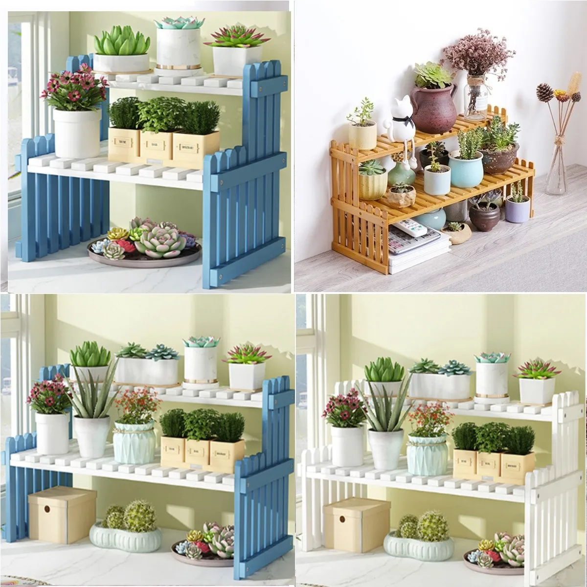 2 Яруса Полка для растений деревянная подставка цветов бамбуковая полка хранения