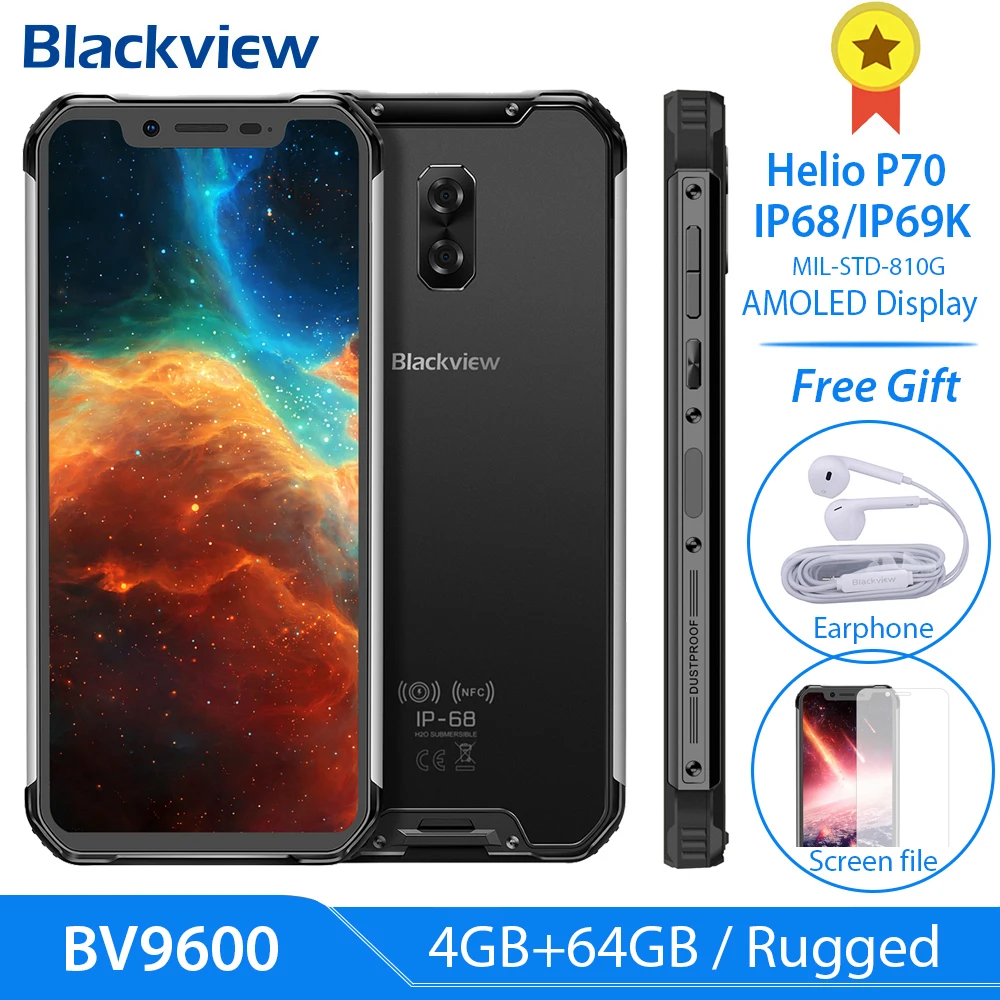 Blackview BV9600 P70 AI Восьмиядерный прочный смартфон 6,21 ''FHD+ AMOLED 16 МП IP68 4 Гб 64G Android 9,0 Global 4G мобильный телефон
