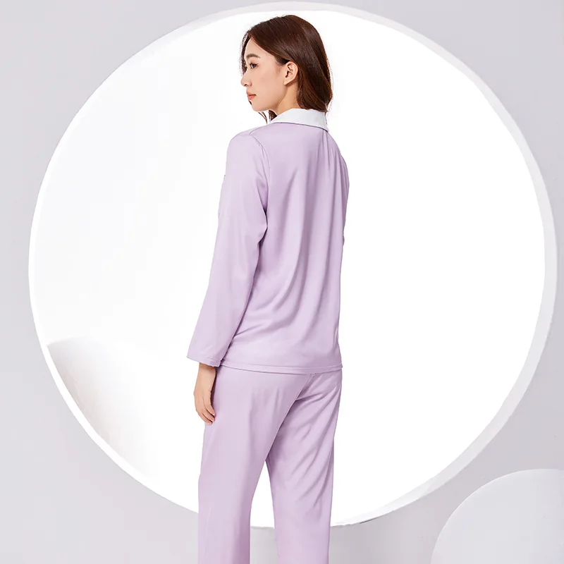 New silk taro purple plus velvet pajamas women's thickened two-piece pajamas for women