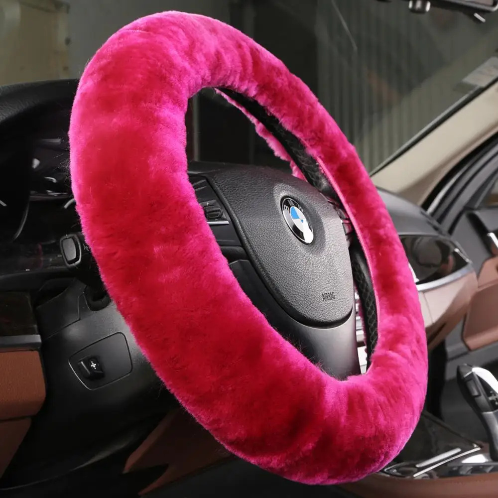Rose Red Натуральный мех овчина стильные чехлы рулевого колеса автомобиля для автомобиля рулевое колесо женщина мужчина австралийская шерсть автозапчасти кожа - Название цвета: Rose Red