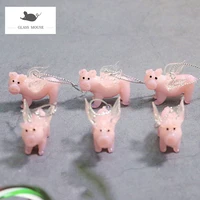 6pcs decorative figurines miniature murano glass pink flying pig ornaments home decor accessories handmade cute animals pendants