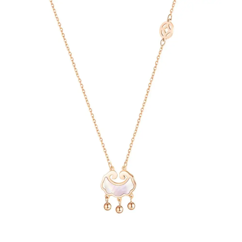 

Trendy Lovely Cloud Shaped With Small Round Bead White Shell Pendant Necklaces For Girls Rose Gold Titanium Stainless Steel