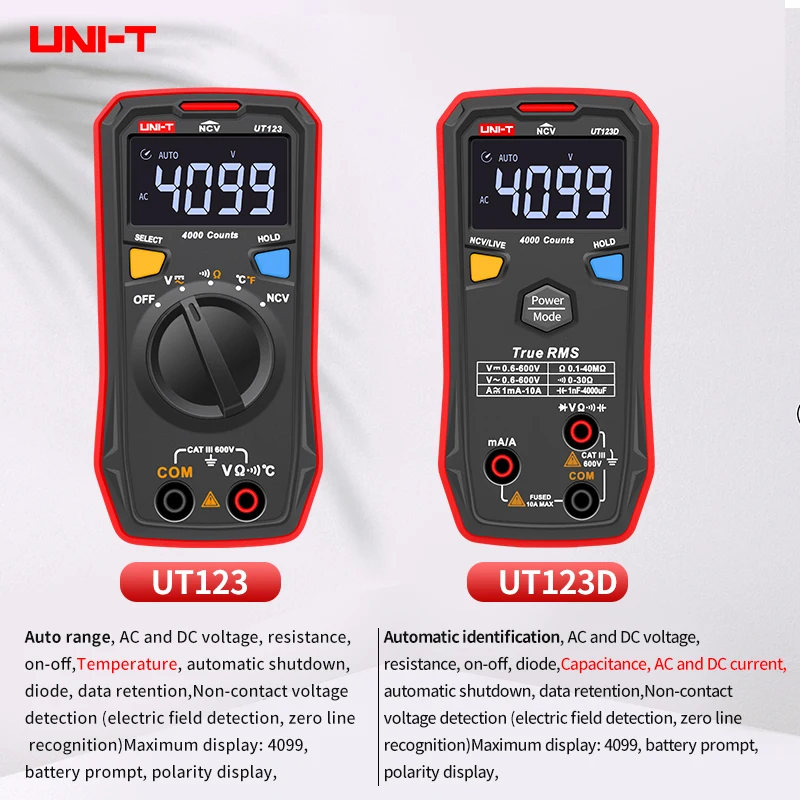 Ручной цифровой мультиметр U-NIT UT123/UT123D Бесконтактный индикатор напряжения силы
