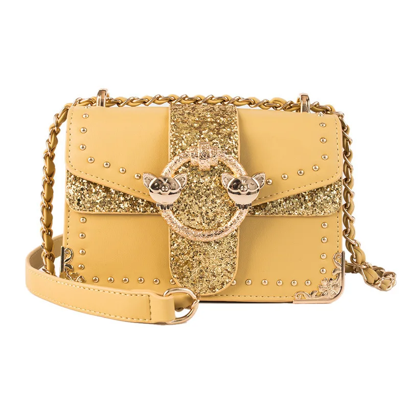 

Super Pop Bag 2021 Korean Fashion Women's Bag Rivet Chain Small Square Bag Chic Shoulder Messenger Bag