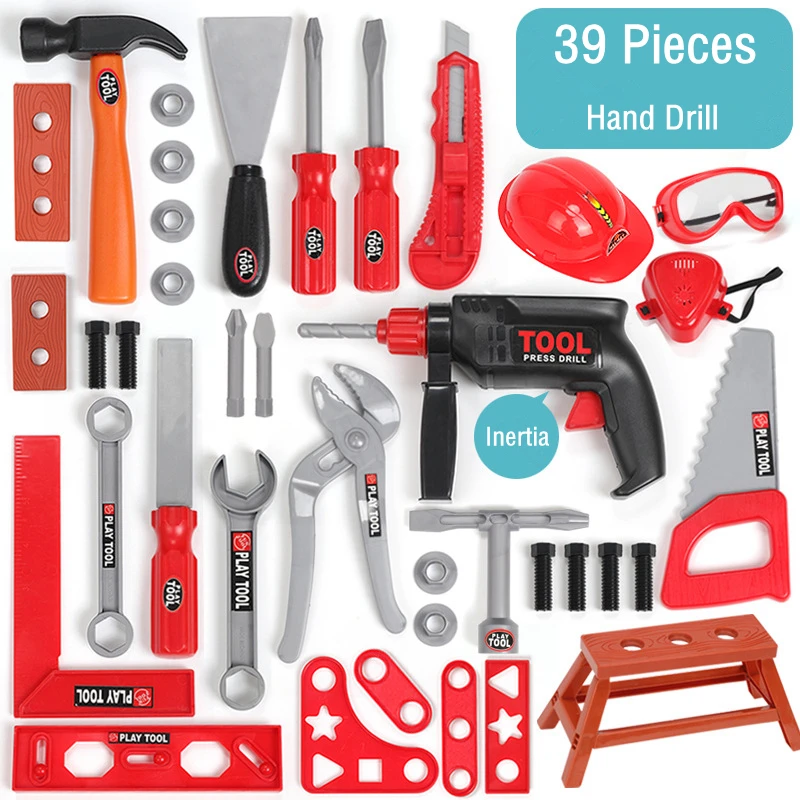 39pcs Hand Drill Детские наборы инструментов для ремонта игровой домик игрушки ролевые игры электрическая гайка с отверстиями под ключ пила разборка инструмент моделирования Мальчики обучающая игрушка - Цвет: 39pcs Hand Drill