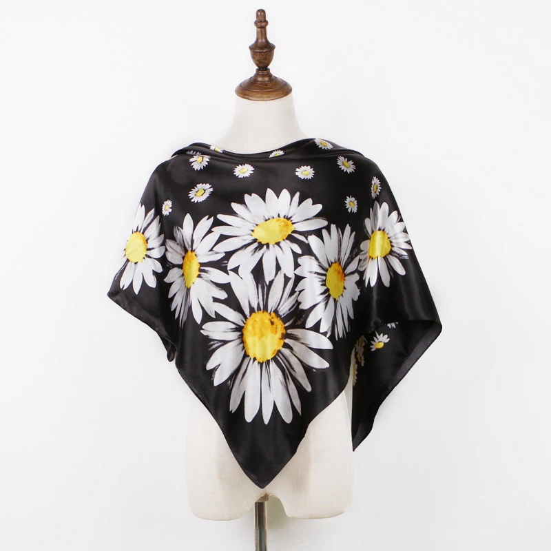 Искусственный Шелковый маленький шелковый шарф с принтом маргариток женский