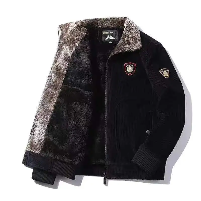 2021 New Winter Men's Corduroy Cotton Clothes Jacket Coat Plus Velvet Padded Warm Man Jacket Middle-aged Elderly Cotton Clothes