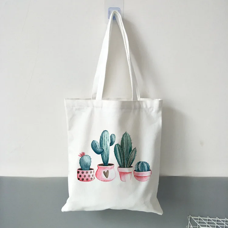 Cactus Plant Tote Bag Ladies Canvas Shopping Bags Travel Large Capacity Handbag Graphic Cute Foldable | Багаж и сумки