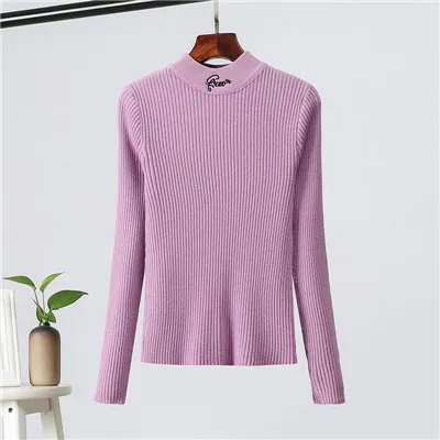 Light Purple GCAROL/Новинка; женский воротник-стойка с вышивкой; свитер; короткие вязаные топы; сезон осень-зима; эластичный сексуальный джемпер для девочек; трикотаж - Цвет: Light Purple