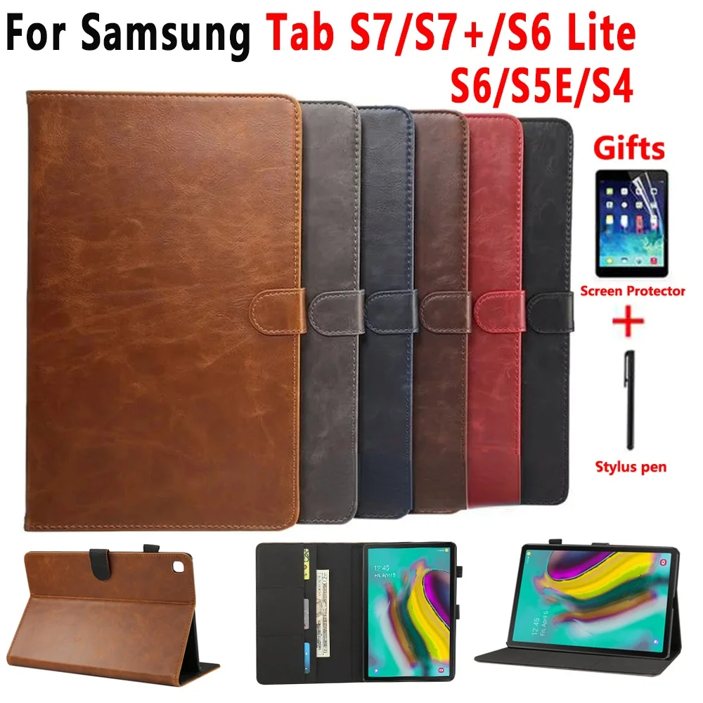 

Premium Leather Case for Samsung Galaxy Tab S5E 10.5 S7 Plus 11 12.4 S6 Lite 10.4 S4 T725 T870 T970 P610 T860 Smart Cover Tablet