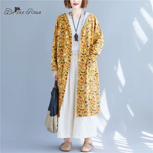 BelineRosa Весна Осень Стиль Длинное Пальто Женщины Сладкий Характер Pattern Хлопок Белье Женская Одежда BSDM0300