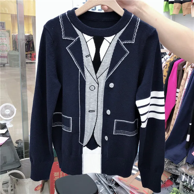 Женский трикотажный свитер [EWQ] черный пуловер в стиле преппи с длинными рукавами