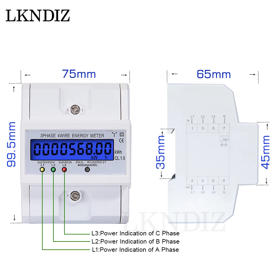 Din Rail 3 фазы 4 провода счетчика энергии метр электронный счетчик Мощность