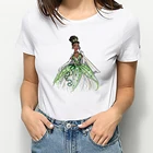 Футболка женская с круглым вырезом, эстетичная Повседневная смешная рубашка с принтом Принцессы Дисней, тианы и лягушки, с коротким рукавом, топы в стиле Харадзюку