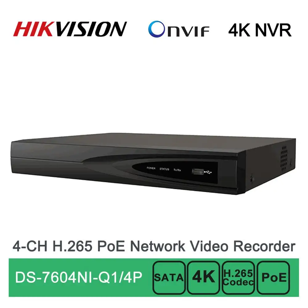 DS-7604NI-Q1/4 P Hikvision английская версия 4CH H.265 PoE NVR Plug and Play 4K 8MP Onvif оригинальный