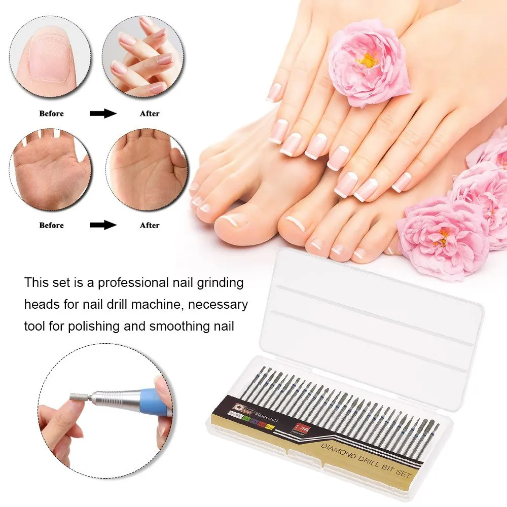 

30pcs Nail Drill Bits Cuticle Cleaner Tungsten Steel Rotary Polishing File Grinding Heads Manicure Pedicure Tools