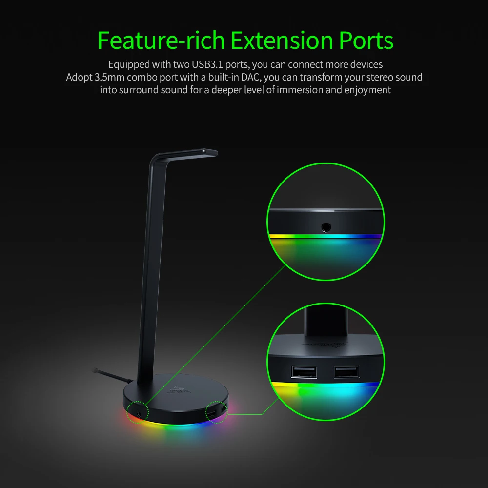 Базовая станция Razer V2 стойка для гарнитуры Chroma держатель RGB с 2 портами USB3.1