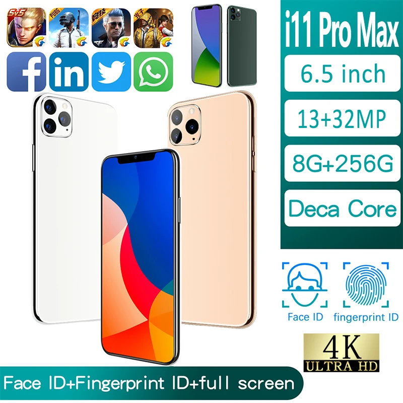 

Smartphones I11Pro Max 6.5" Dual SIM 8GB RAM 512GB ROM Andriod10 32MP 10 Core napdragon 888 Dual SIM 6800mAh