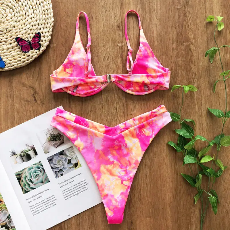 

UK Women Underwire Padded Bra Bikini Swimsuit Bandage Push-up Swimwear Bathing