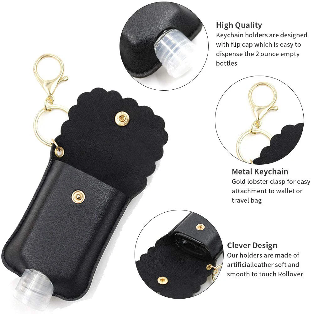60Ml Leak Proof Plastic Travel Bottle with Leather Keychain for Hand Sanitizer Essential Oil Refillable Bottle Clips Diaper Bag