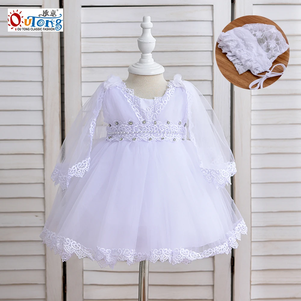 

Outong 2021 Summer Baby Girls Dresses 0-24Months First Birthday Party Newborn Lace Diamond Princess Dresses Matching Headband