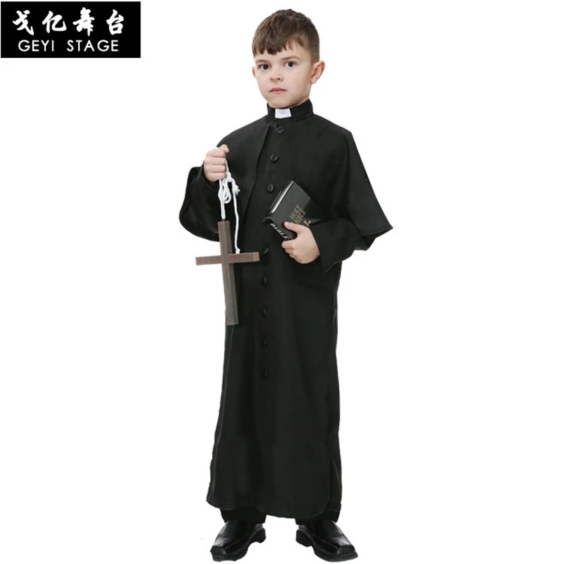 

new Umorden Easter Purim Halloween Costume for kid boy Father Priest Bishop Costumes Christian Pastor Clergyman Cosplay