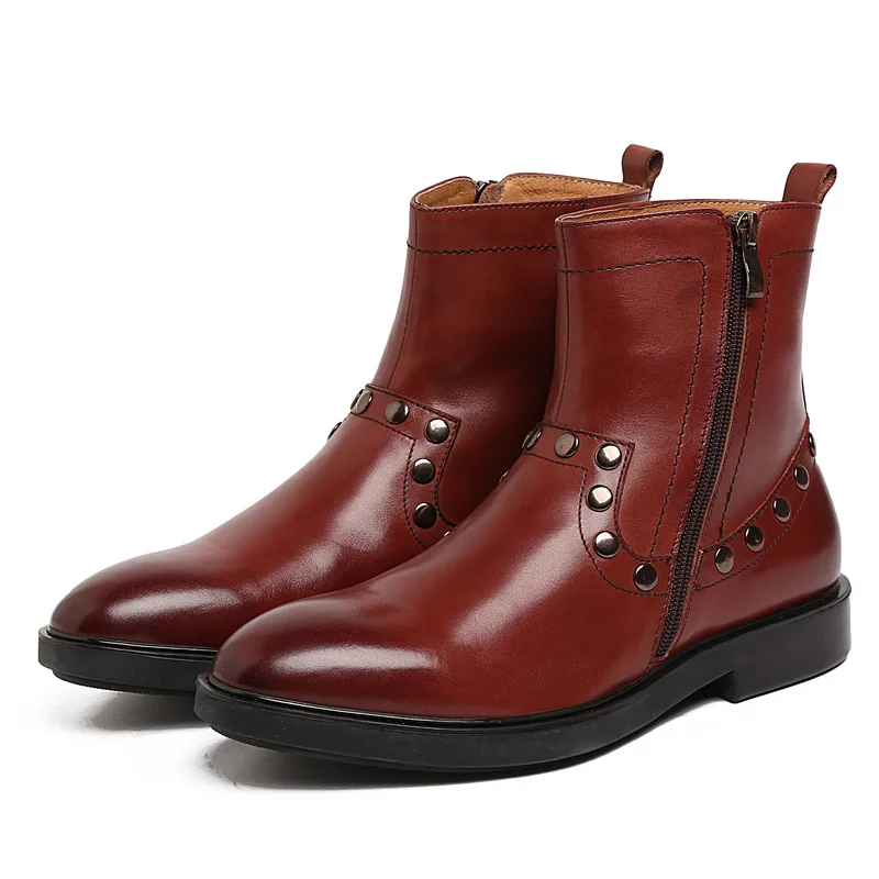 Мужские кожаные ботинки черные коричневые рабочие с круглым носком из