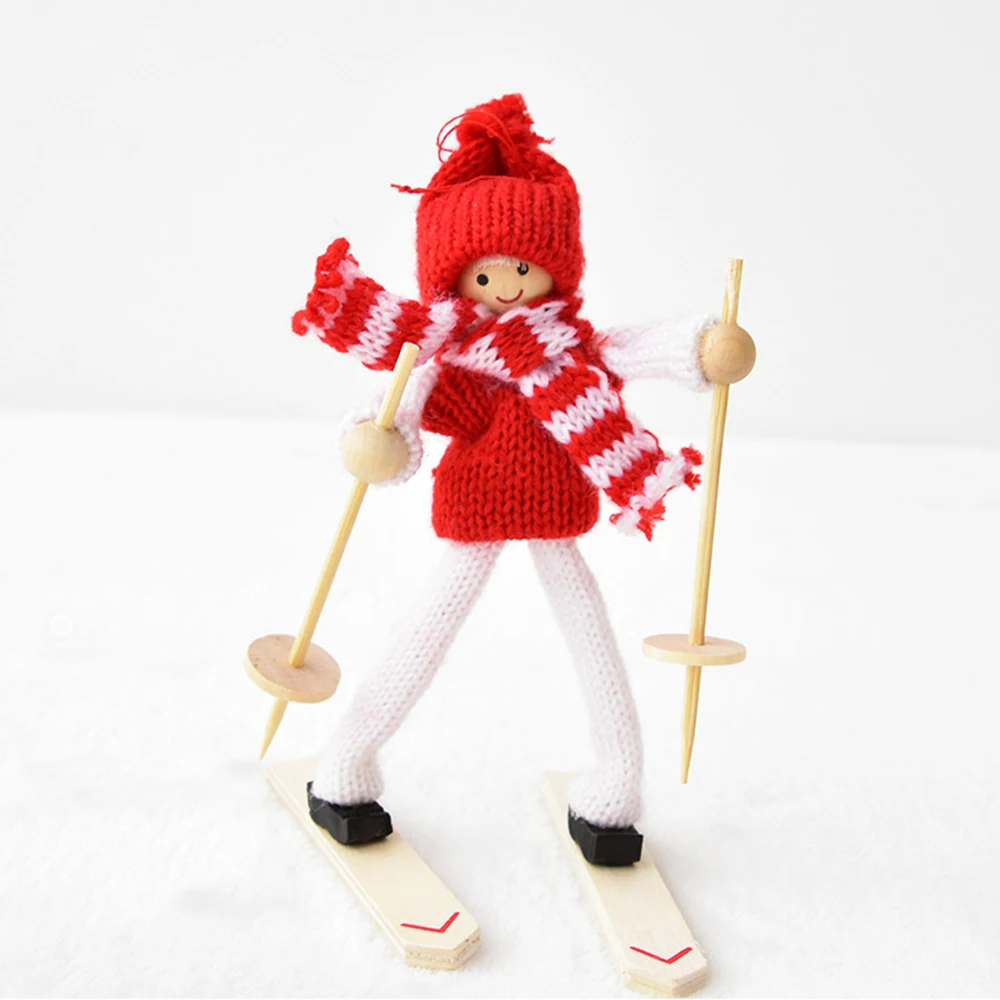 Snowman Wooden Knitted Christmas Figurine Ornaments Wool Skis Swing Couple Dolls Children's Toys Gift Window Photography Props | Дом и сад