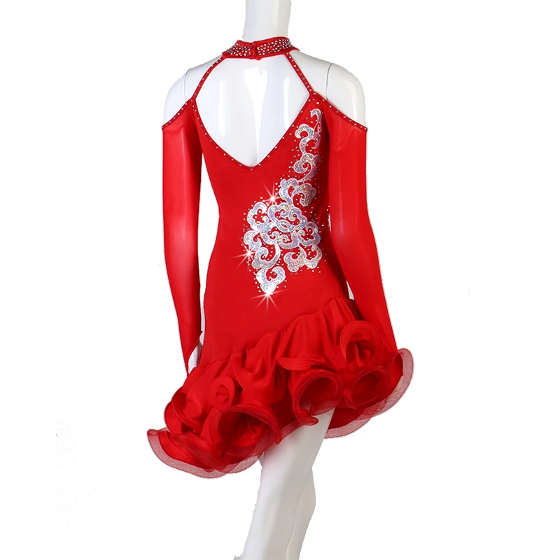 

Red Latin Dance Skirt Women 2021 New Design High Collar Sexy Tango Rumba Samba Latin Dress Adult Latin Competition Dance Dresses