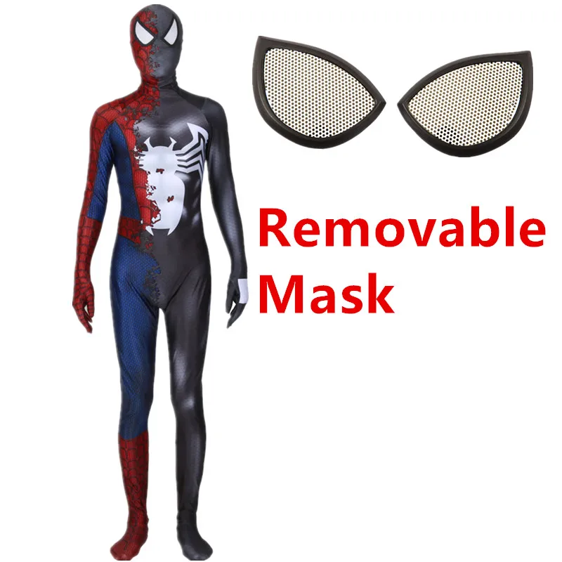 Removable Mask Symbioted Venom Удивительный Человек-Паук Мужской костюм для косплея супергерой zentai шаблон боди костюм комбинезоны - Цвет: Removable Mask