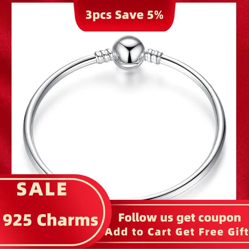 

MC Inner Size 65mm Inner 925 Silver Smooth Bracelets for Women DIY Beads Brand Bracelets Pulseira Fit Original Pandora Jewelry
